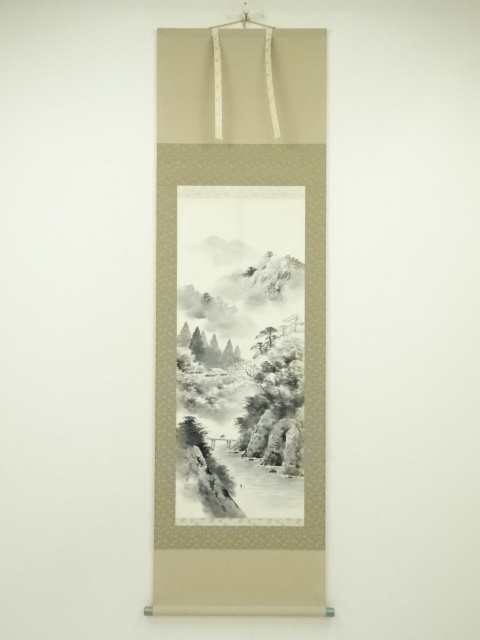 道具 ] - 道具 渕田渓堂筆 水墨山水 肉筆絹本掛軸（共箱） | ネット